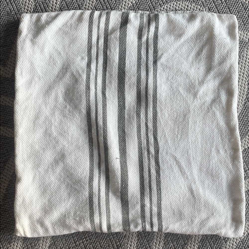 Pottery Barn Farmhouse cushion cover 20x20” ivory gray linen coastal cottage